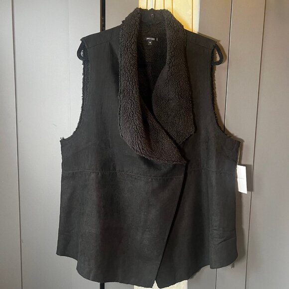 Stella & dot  Black Sherpa Faux Suede Chalet Vest  NWT Womens  Size 1X - Picture 5 of 12
